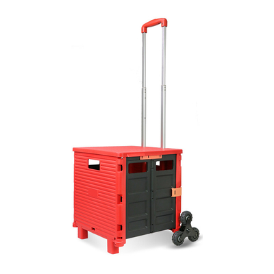 Plastic Collapsible Portable Market Cart Collapsible Folding Trolley Shopping Cart With Lid Serving Grocery
